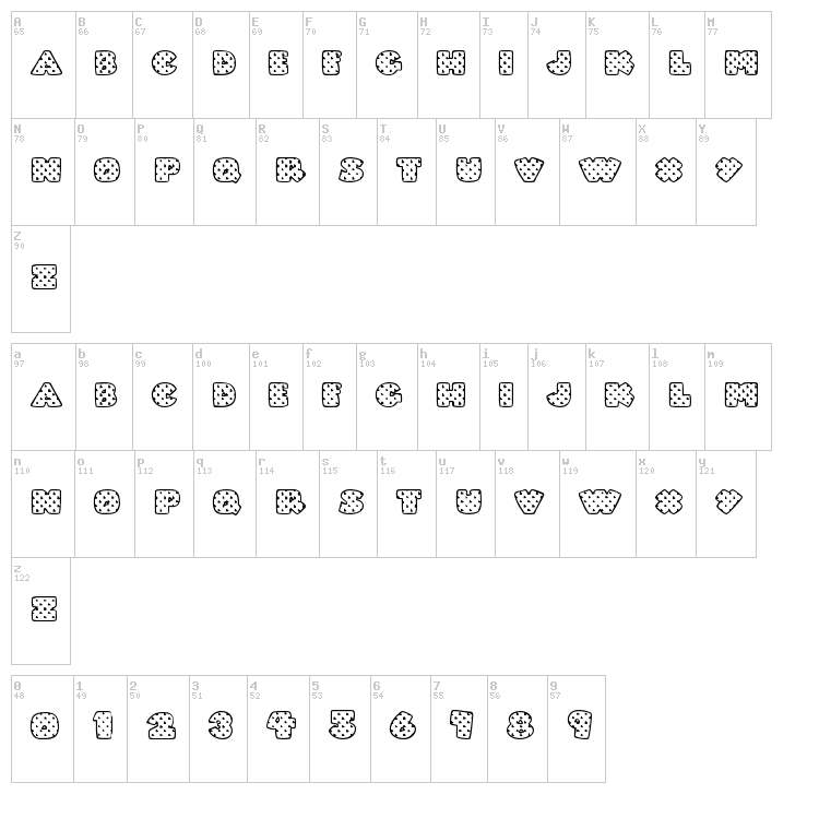 Fatty Heart Filled font map